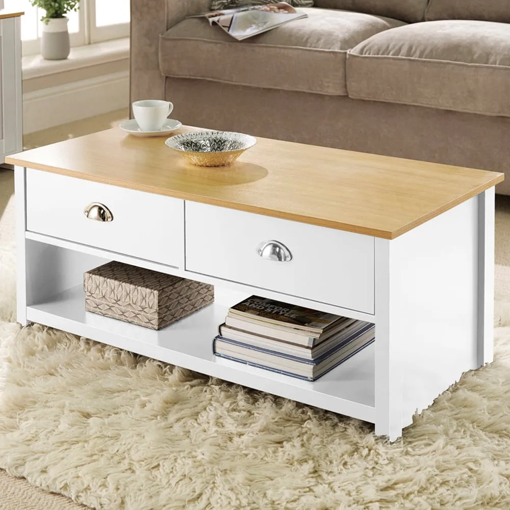 Camden 2 Drawer Coffee Table with Storage - White, Oak image