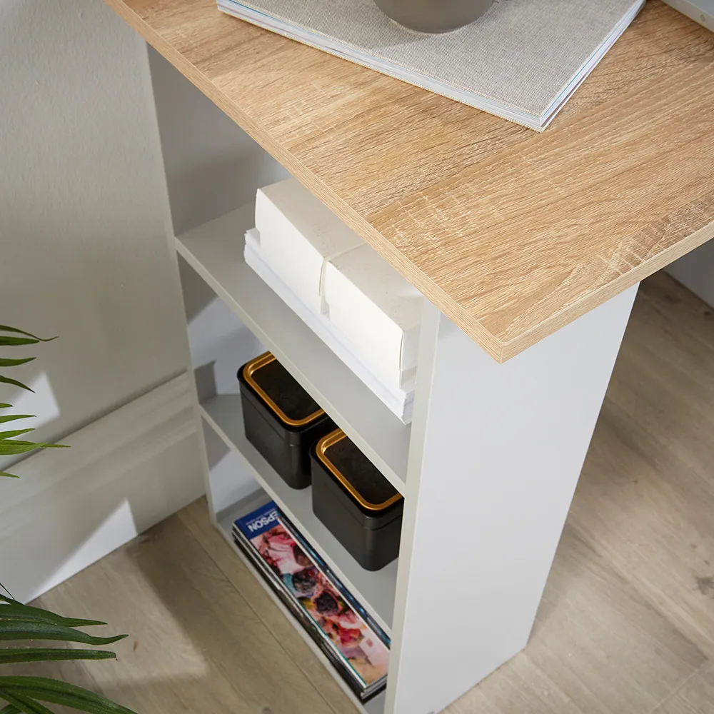 Camden 3 Drawer Office Desk with Shelves - Grey, Sonoma Oak