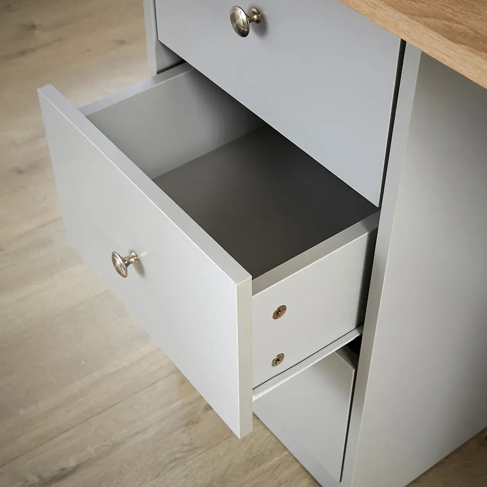 Camden 3 Drawer Office Desk with Shelves - Grey, Sonoma Oak