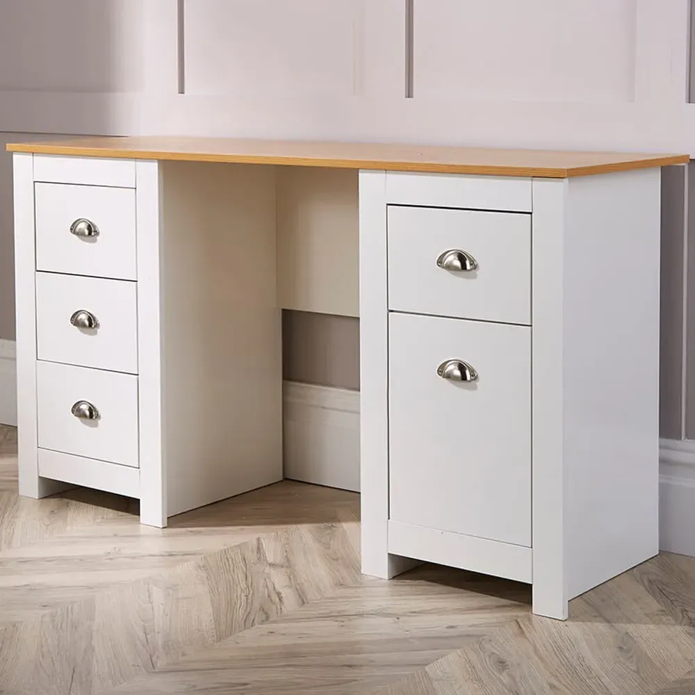 Camden PC Desk with Storage - White, Oak
