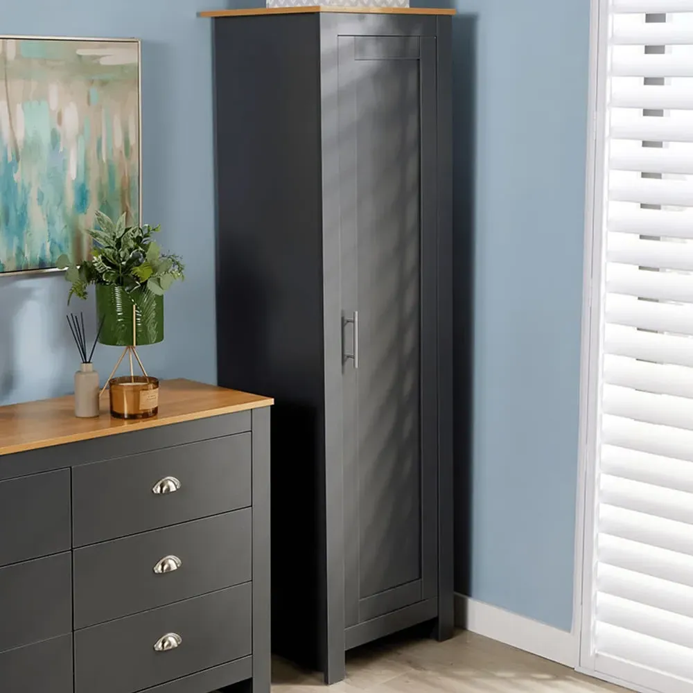 Camden Single Door Slim Wardrobe - Graphite, Oak