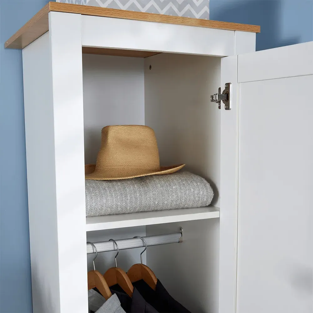 Camden Single Door Slim Wardrobe - White, Oak