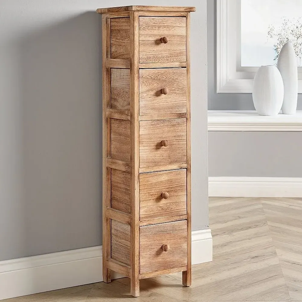 Canterbury 5 Drawer Tall Chest of Drawers - Brown, Solid Wood image