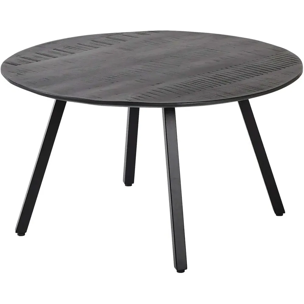 Caribou Round Coffee Table with Iron Legs - Black, Mango Wood