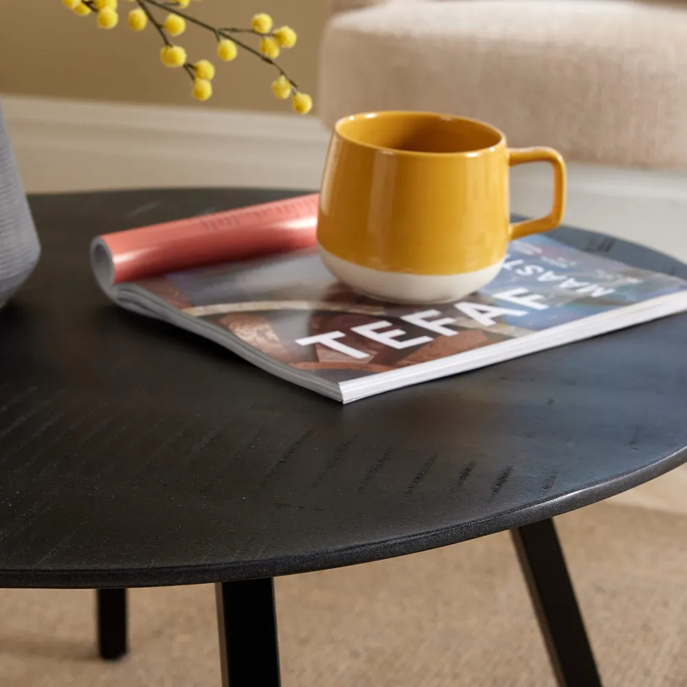 Caribou Round Coffee Table with Iron Legs - Black, Mango Wood