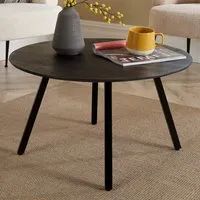 Caribou Round Coffee Table with Iron Legs - Black, Mango Wood