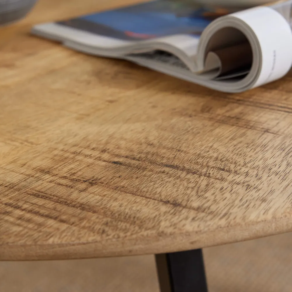 Caribou Round Coffee Table with Iron Legs - Brown, Mango Wood