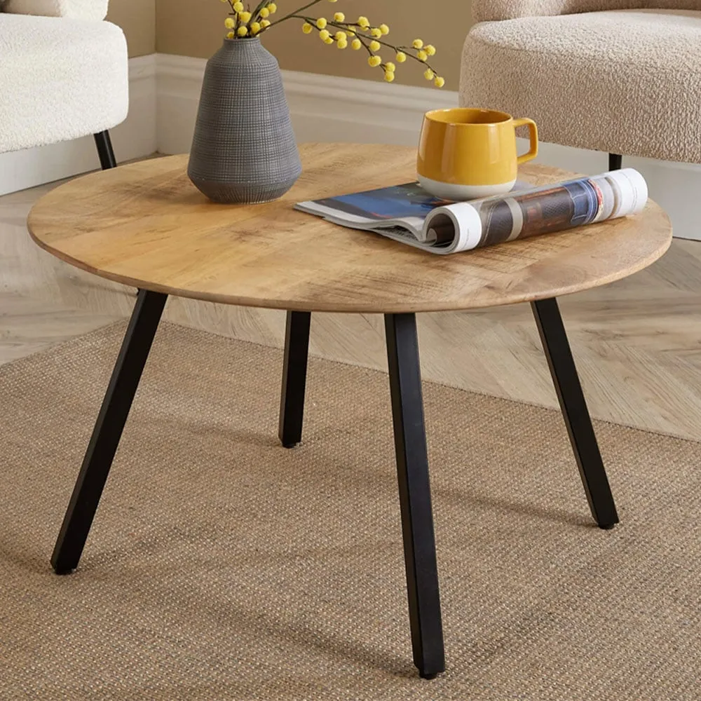 Caribou Round Coffee Table with Iron Legs - Brown, Mango Wood