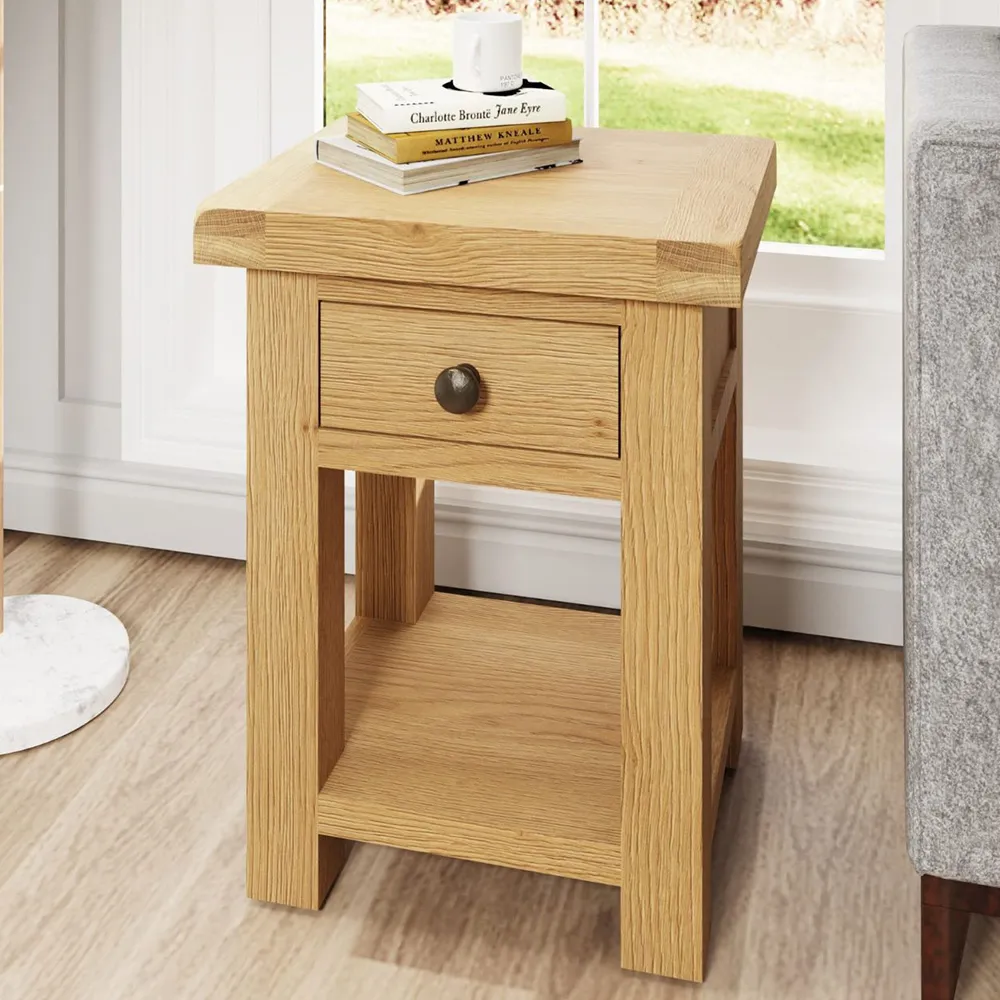 Copenhagen Single Drawer Side Table - Brown, Oak Veneer image