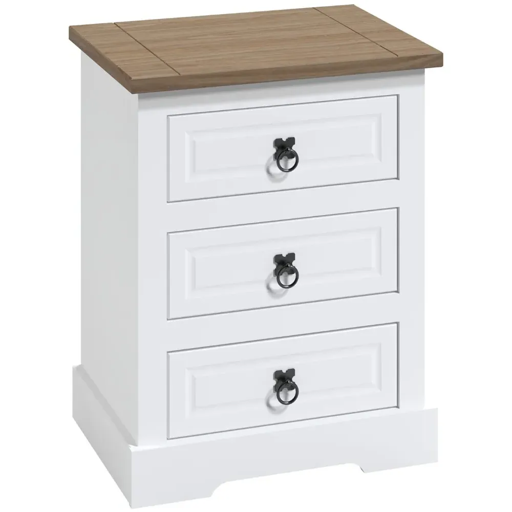 Corona 3 Drawer Bedside Table - White, Pine