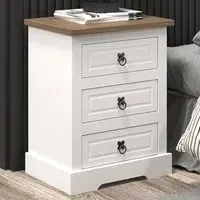 Corona 3 Drawer Bedside Table - White, Pine