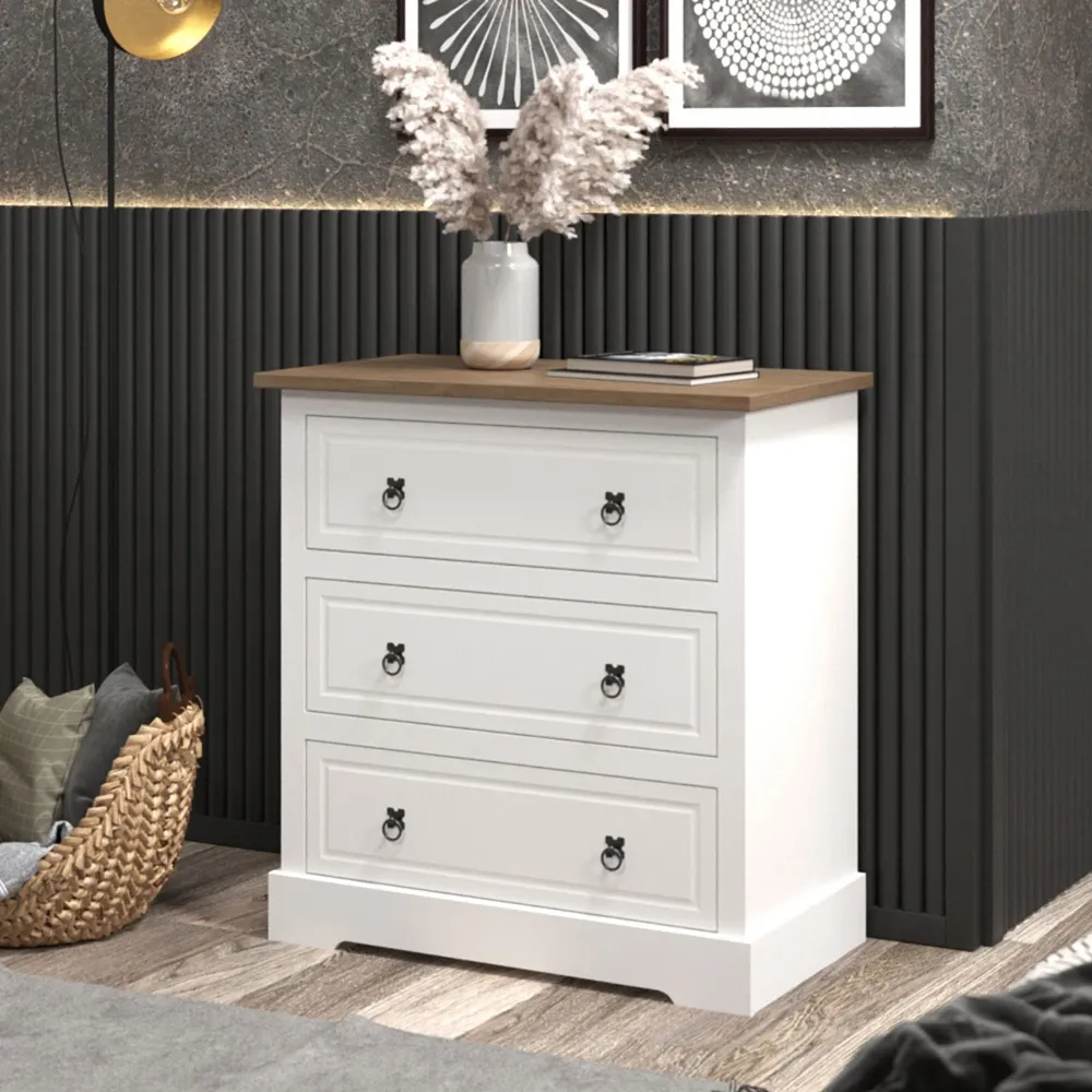 Corona 3 Drawer Chest of Drawers - White, Pine