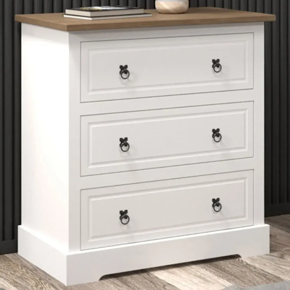 Corona 3 Drawer Chest of Drawers - White, Pine