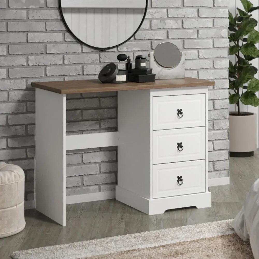 Corona 3 Drawer Vanity Desk - White, Pine