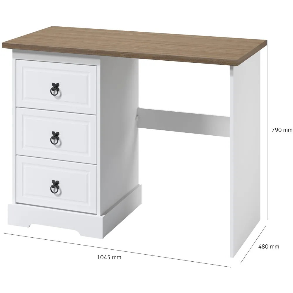 Corona 3 Drawer Vanity Desk - White, Pine