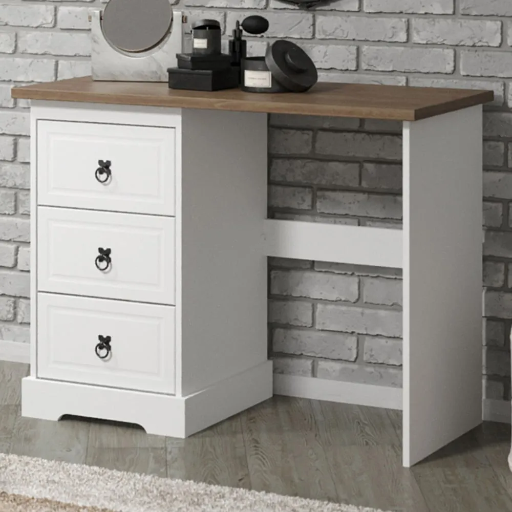 Corona 3 Drawer Vanity Desk - White, Pine