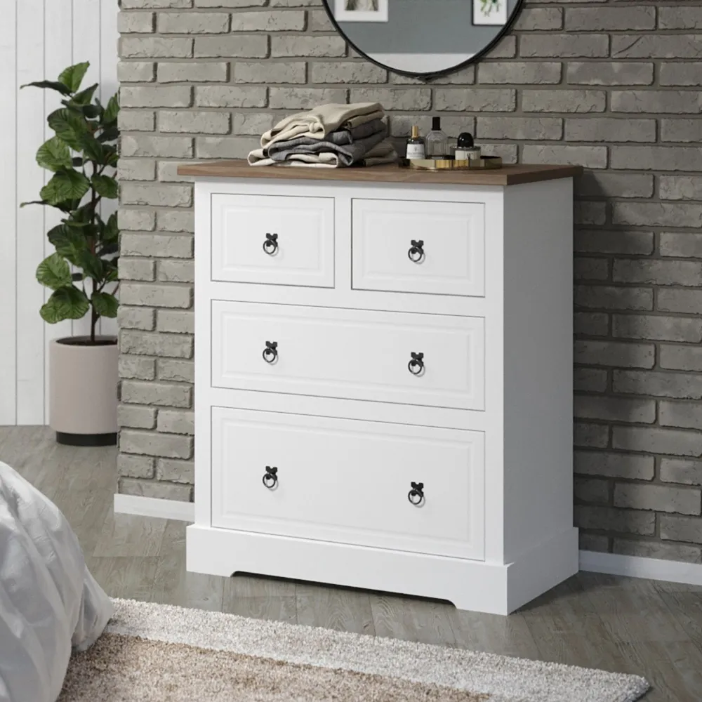 Corona 4 Drawer Chest of Drawers - White, Pine