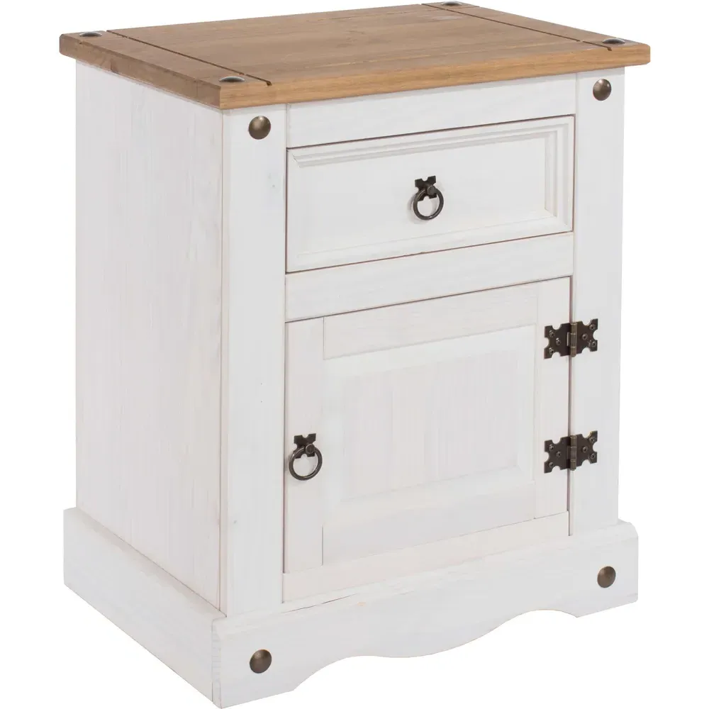 Corona Single Door Bedside Table - White, Pine