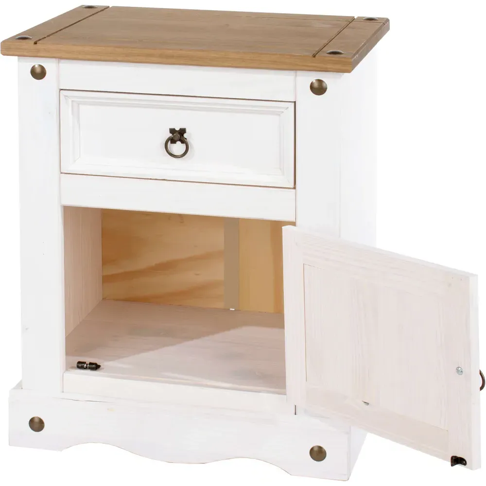 Corona Single Door Bedside Table - White, Pine