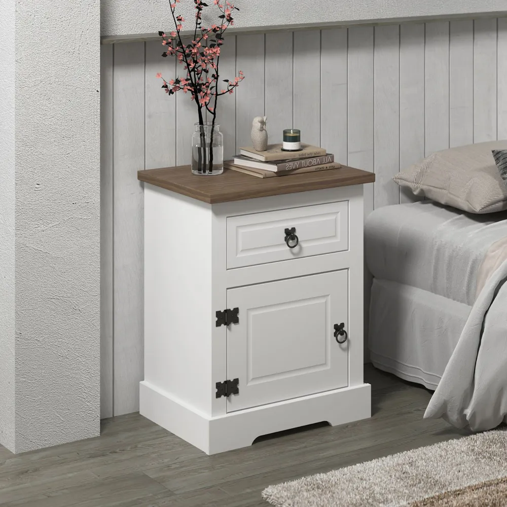 Corona Single Door Bedside Table - White, Pine