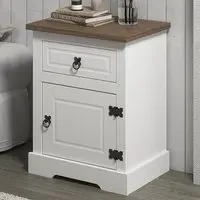 Corona Single Door Bedside Table - White, Pine