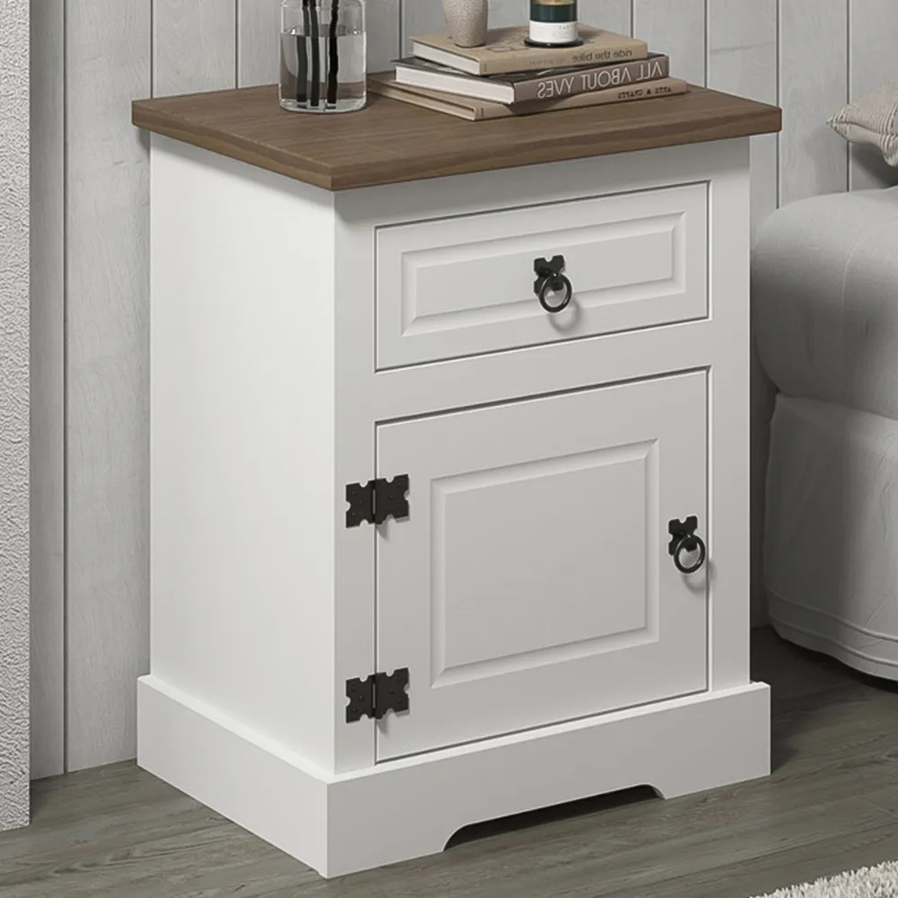 Corona Single Door Bedside Table - White, Pine image
