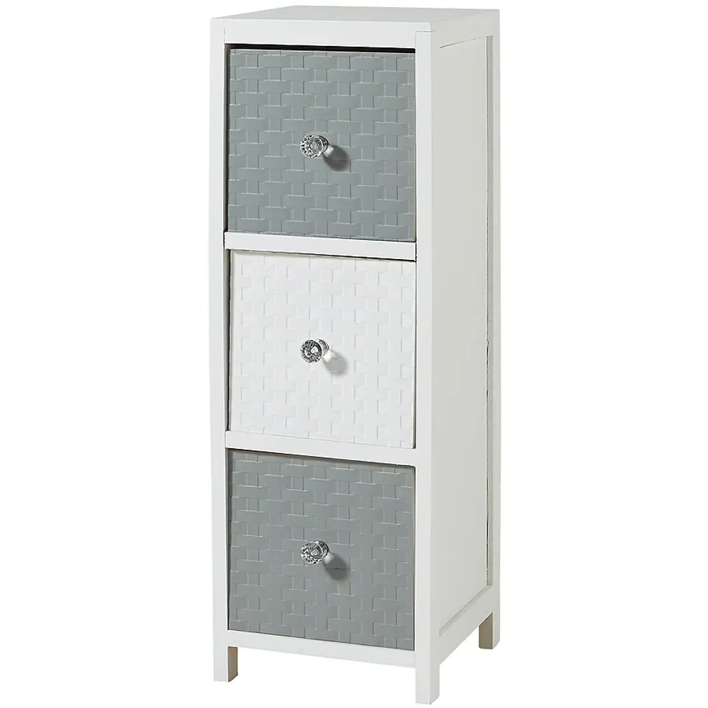 Crystal 3 Drawer Narrow Chest of Drawers - White