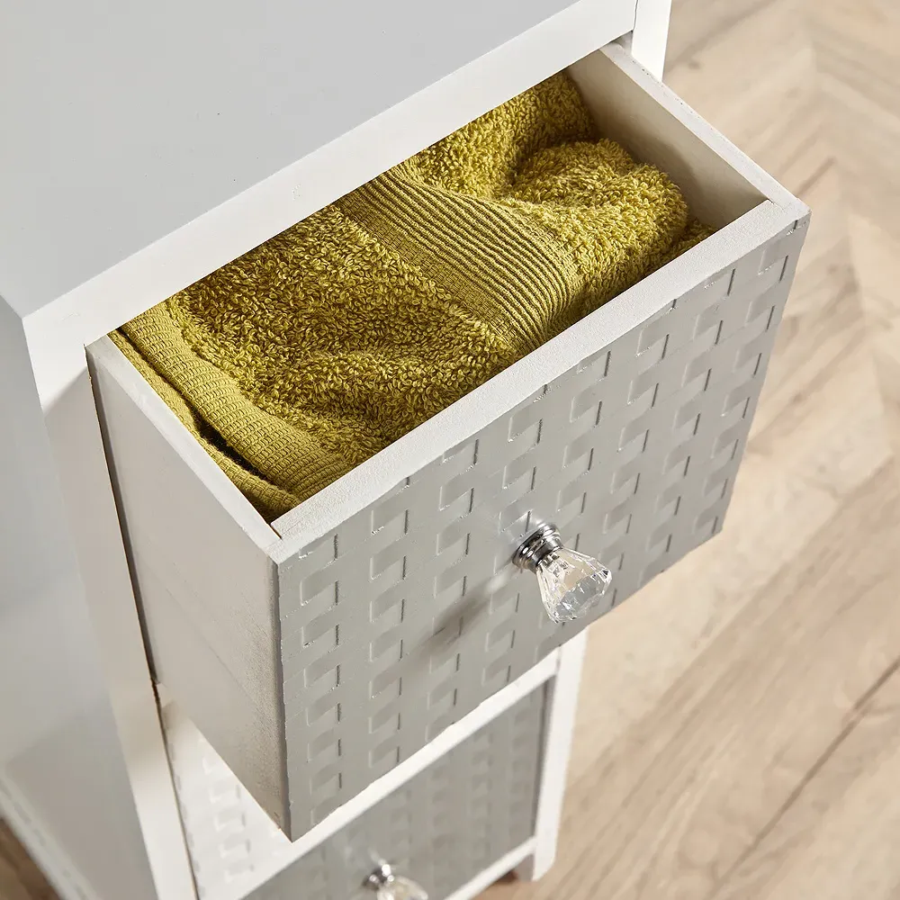 Crystal 3 Drawer Narrow Chest of Drawers - White