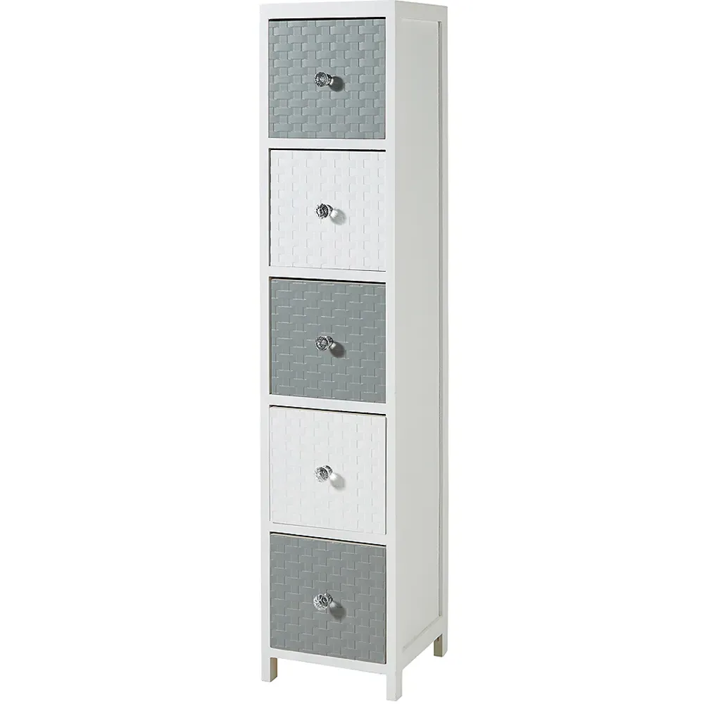 Crystal 5 Drawer Narrow Chest of Drawers - White