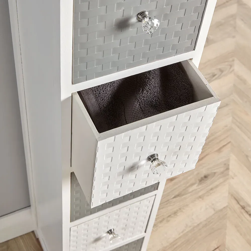 Crystal 5 Drawer Narrow Chest of Drawers - White