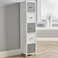 Crystal 5 Drawer Narrow Chest of Drawers - White