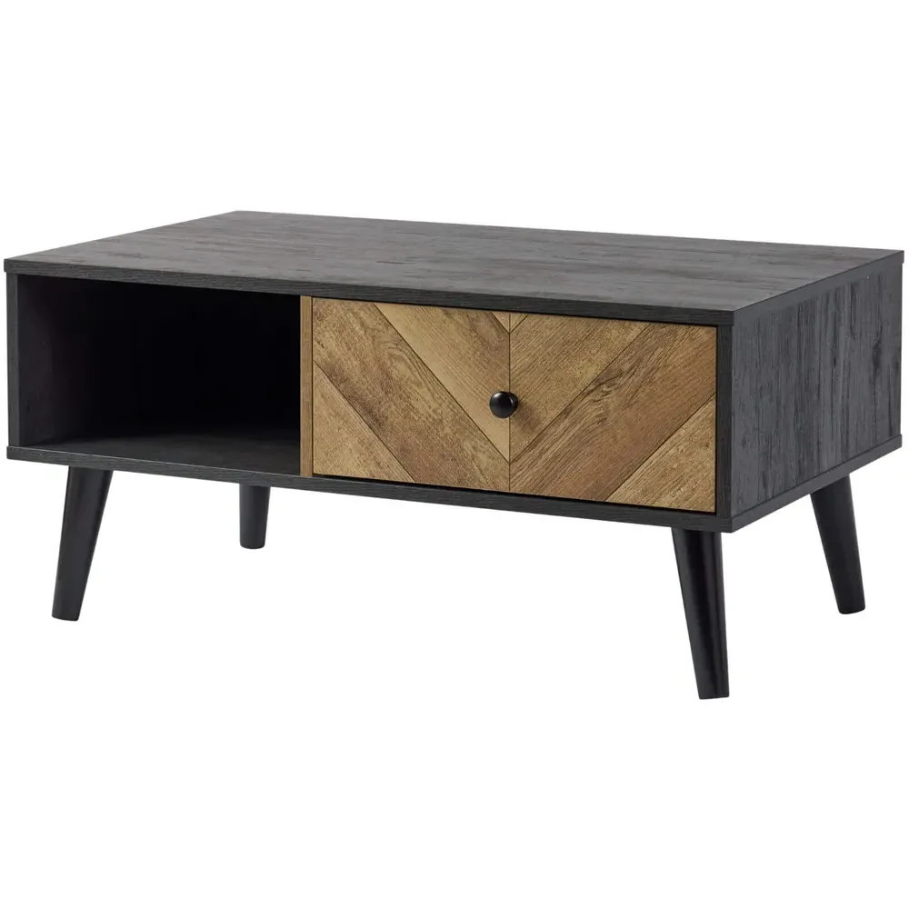 Dallas Single Drawer Coffee Table with Shelf - Black