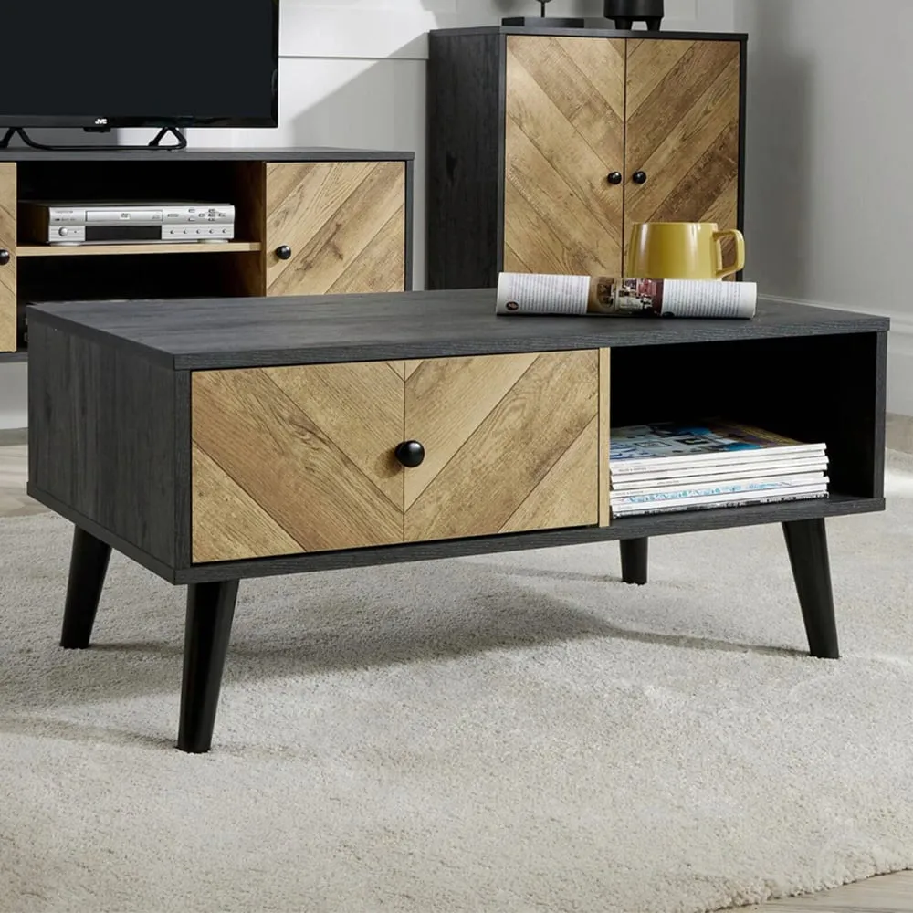 Dallas Single Drawer Coffee Table with Shelf - Black