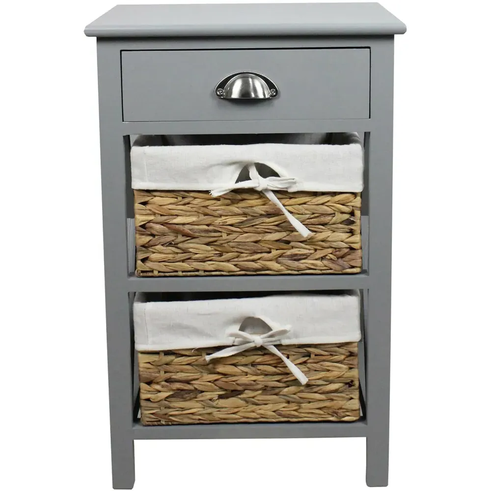 Dartmouth Single Drawer Bedside Table with Baskets - Grey