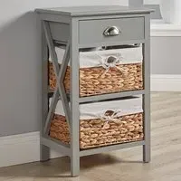 Dartmouth Single Drawer Bedside Table with Baskets - Grey