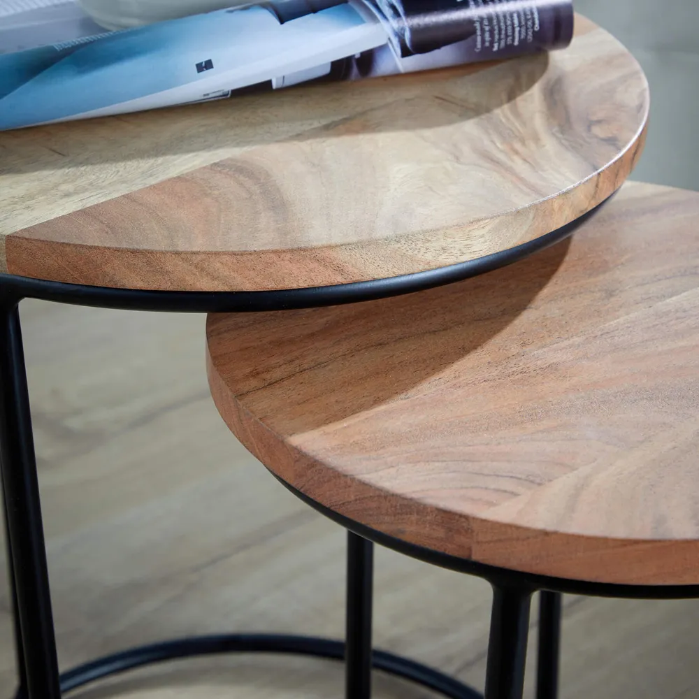 Elkart Round Nest of Tables Set of 2 - Acacia Wood