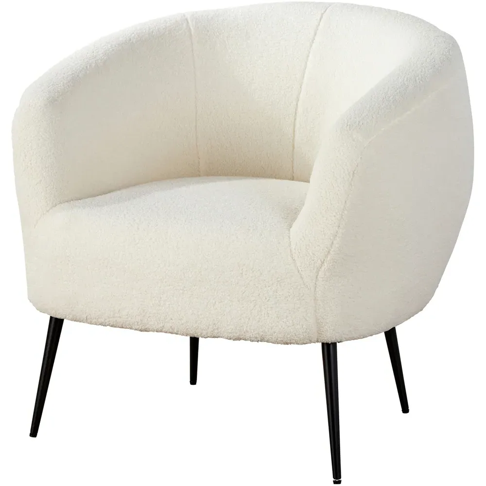 Elko Round Accent Chair - White, Faux Fur