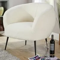 Elko Round Accent Chair - White, Faux Fur