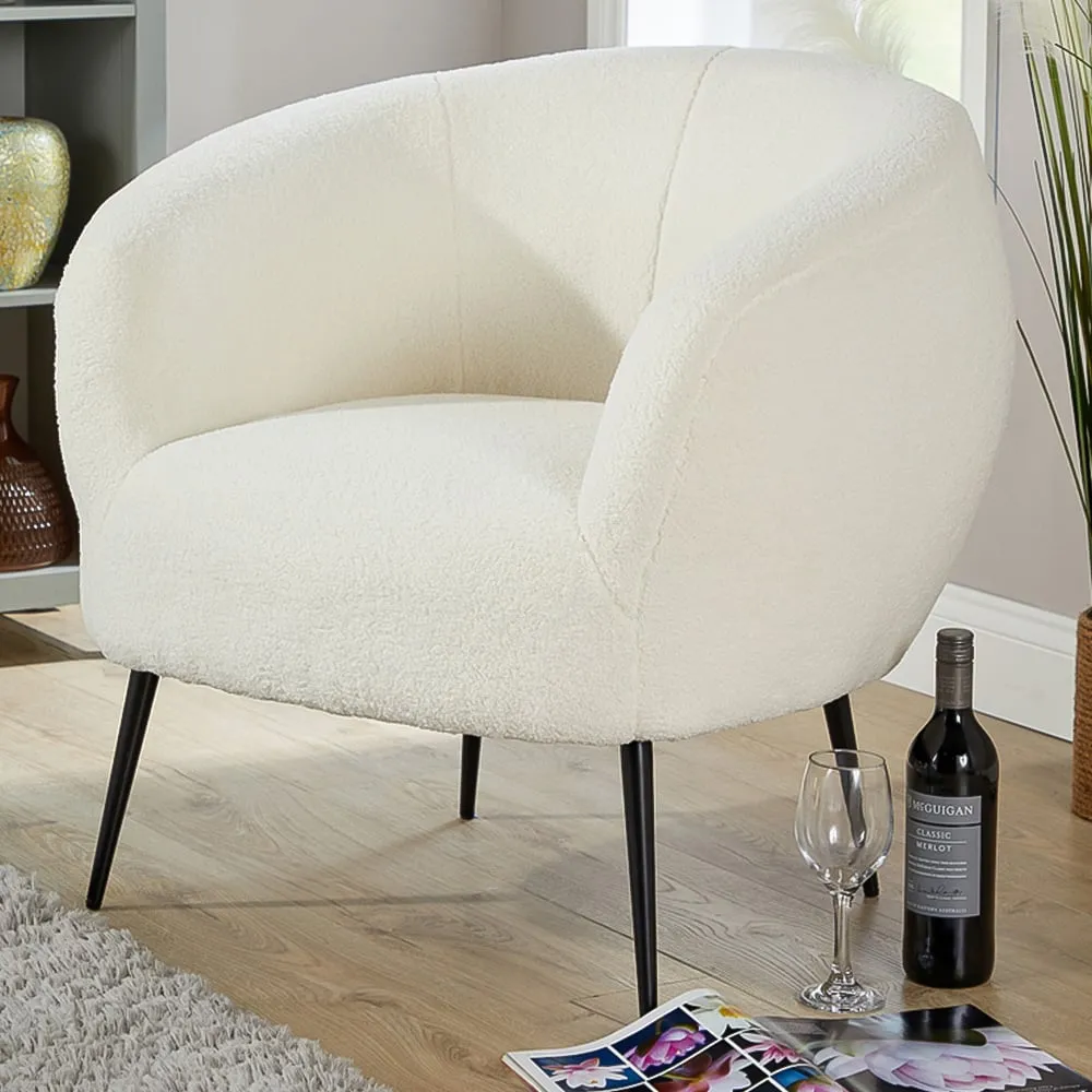 Elko Round Accent Chair - White, Faux Fur image