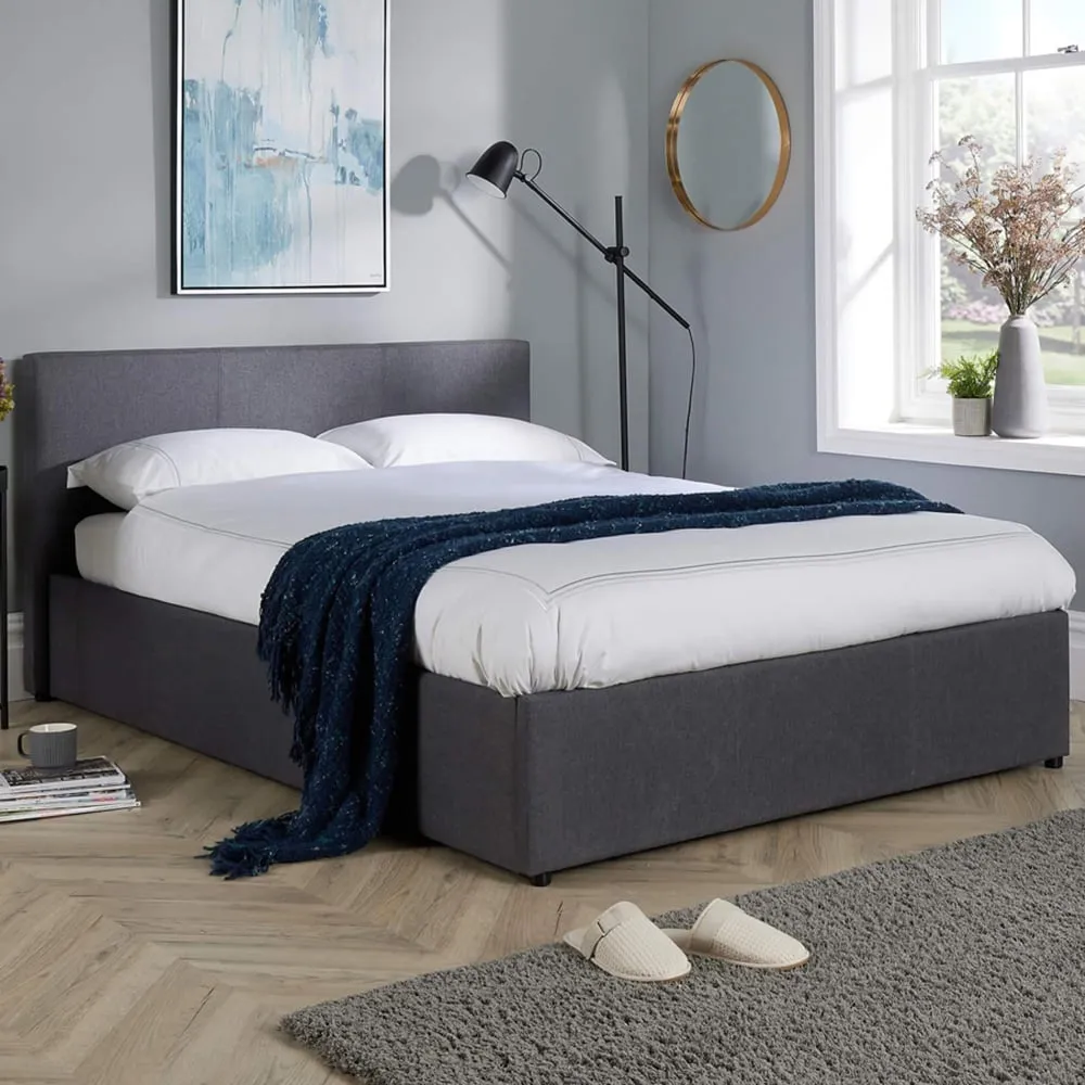 Endura King Size Hopsack Fabric Ottoman Bed - Grey