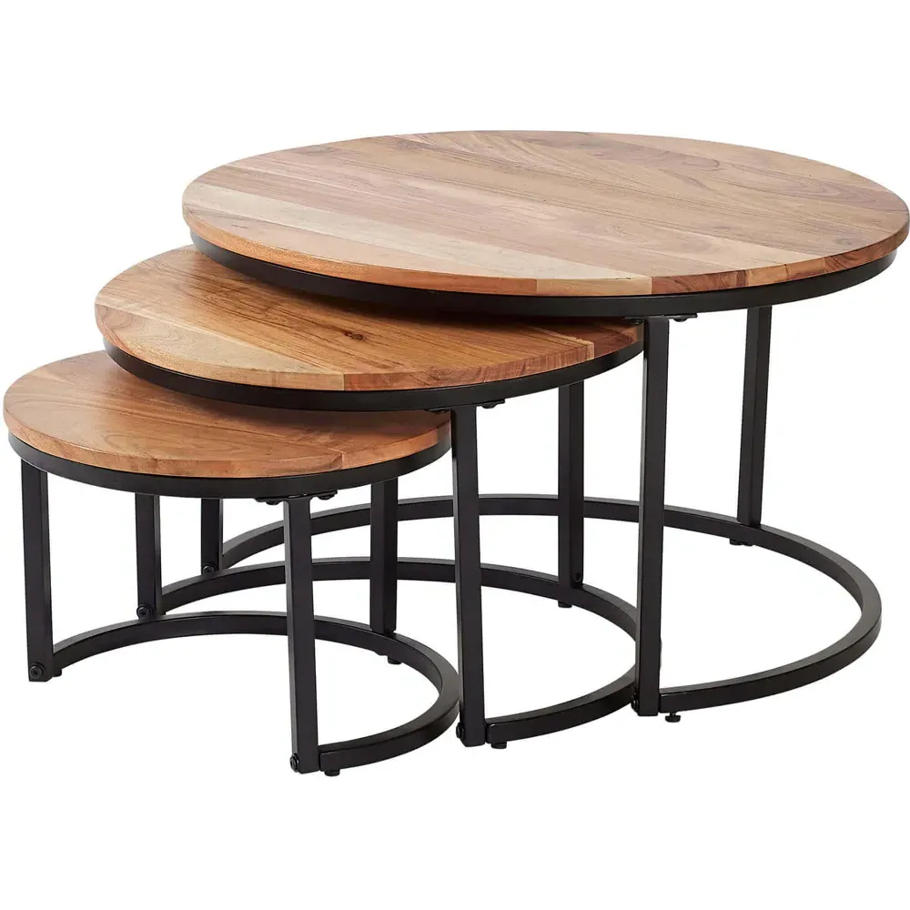 Eureka Round Nest of Tables Set of 3 - Brown, Acacia