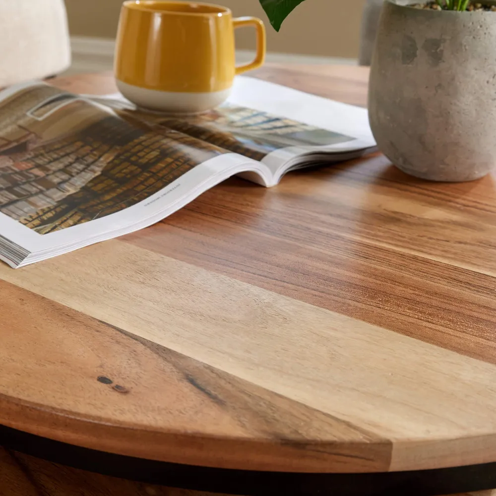 Eureka Round Nest of Tables Set of 3 - Brown, Acacia