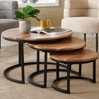Eureka Round Nest of Tables Set of 3 - Brown, Acacia