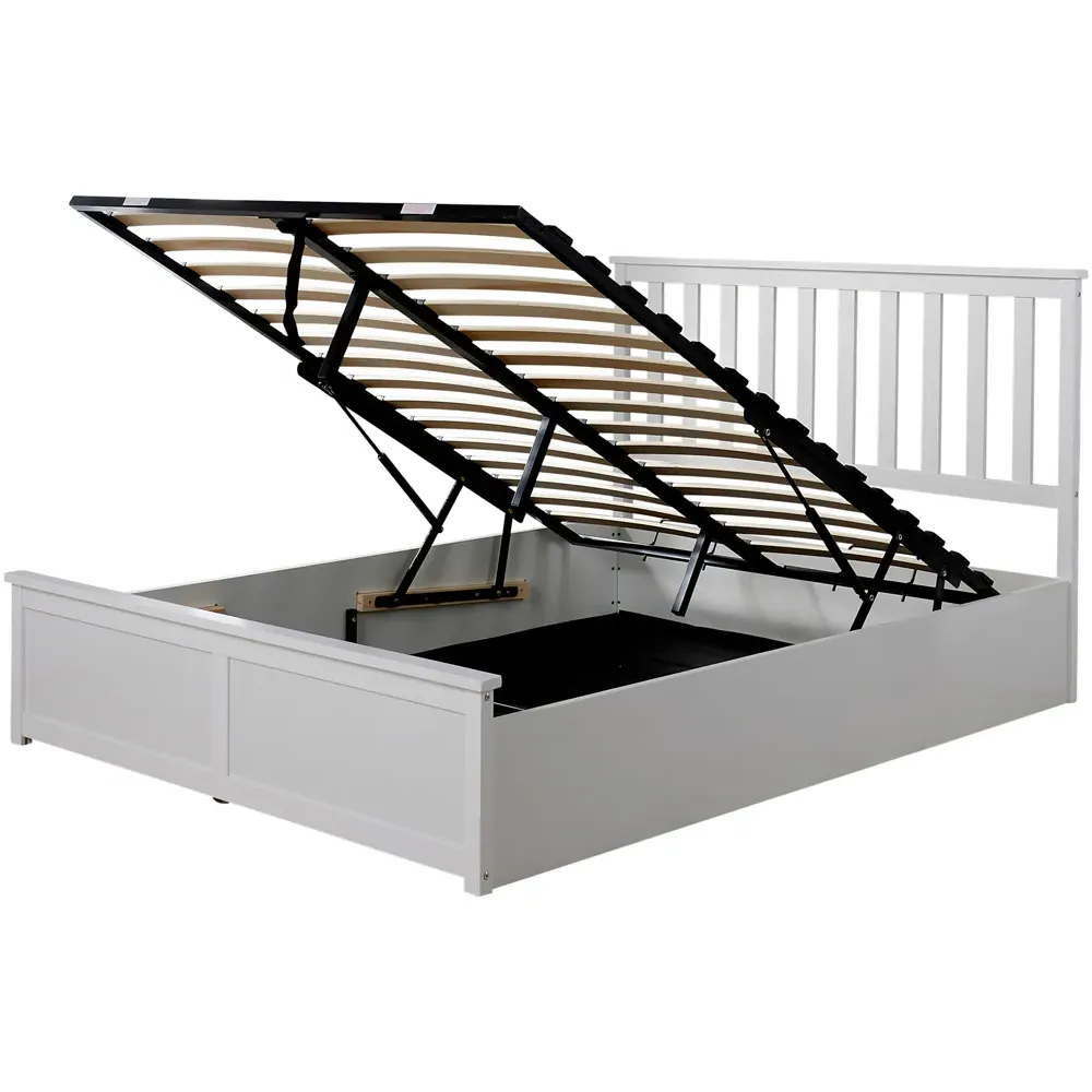 Florida Double Ottoman Bed Frame with Storage - White, Pine