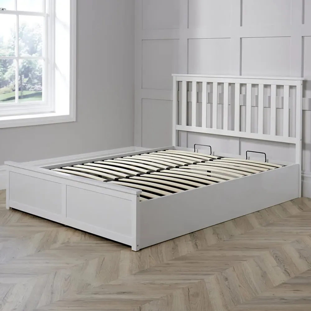 Florida Double Ottoman Bed Frame with Storage - White, Pine
