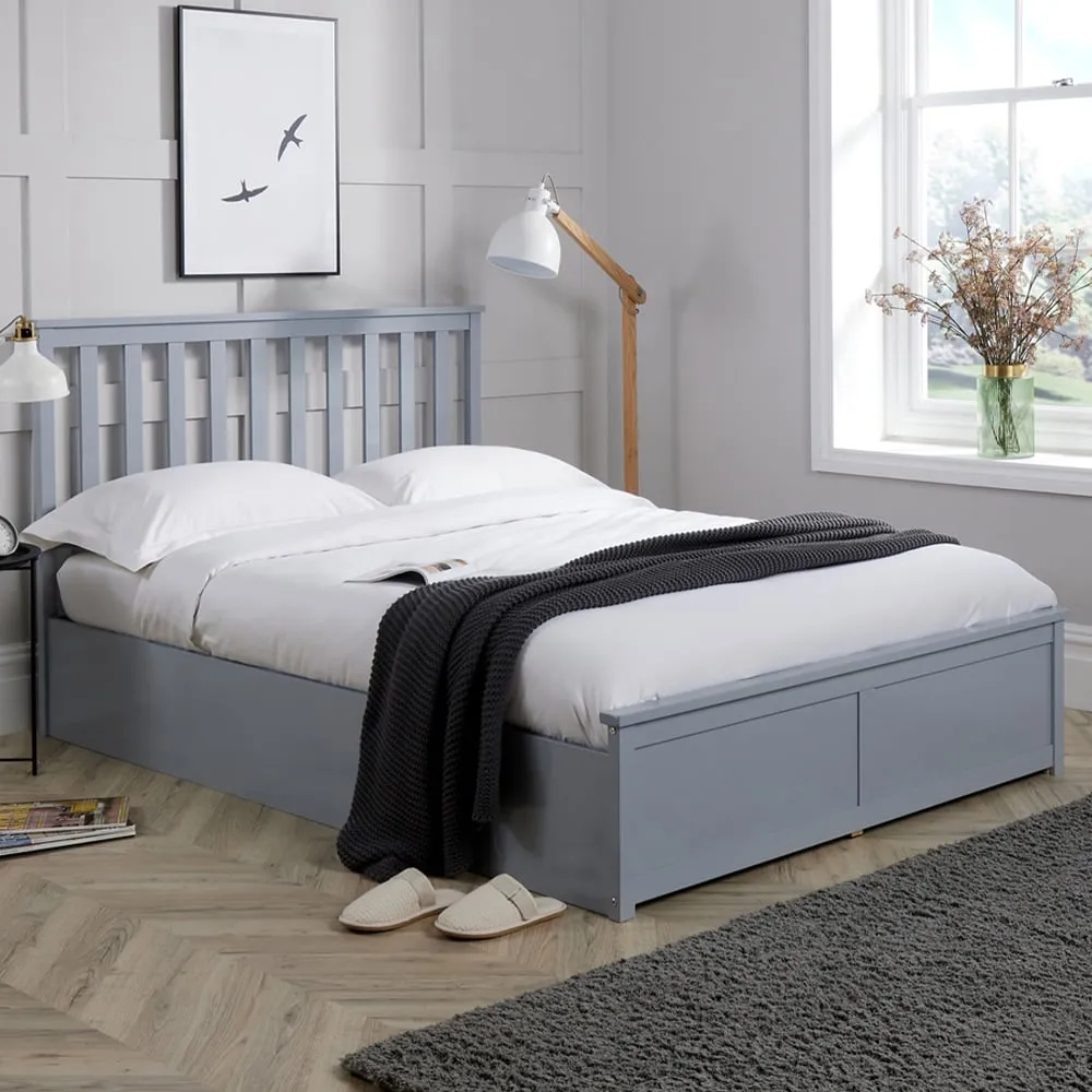 Florida King Size Ottoman Bed with Storage - Grey, Pine