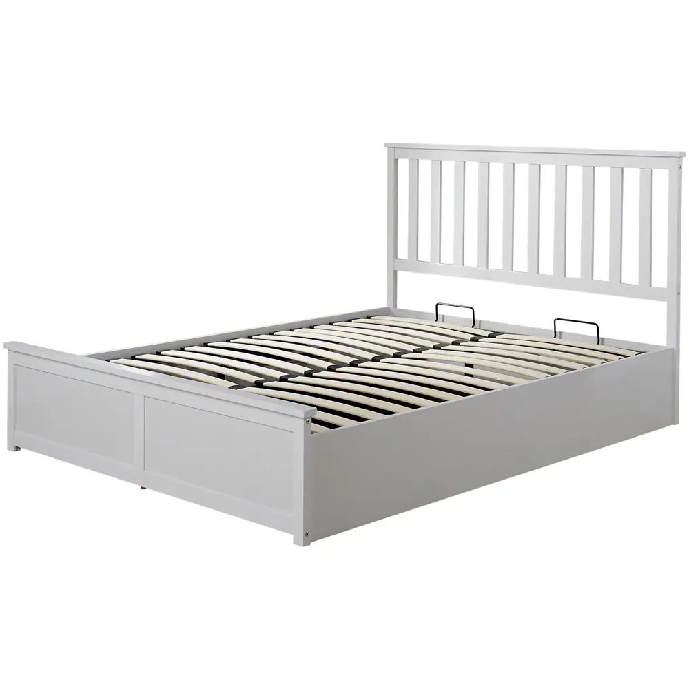 Florida King Size Ottoman Bed with Storage - White, Pine