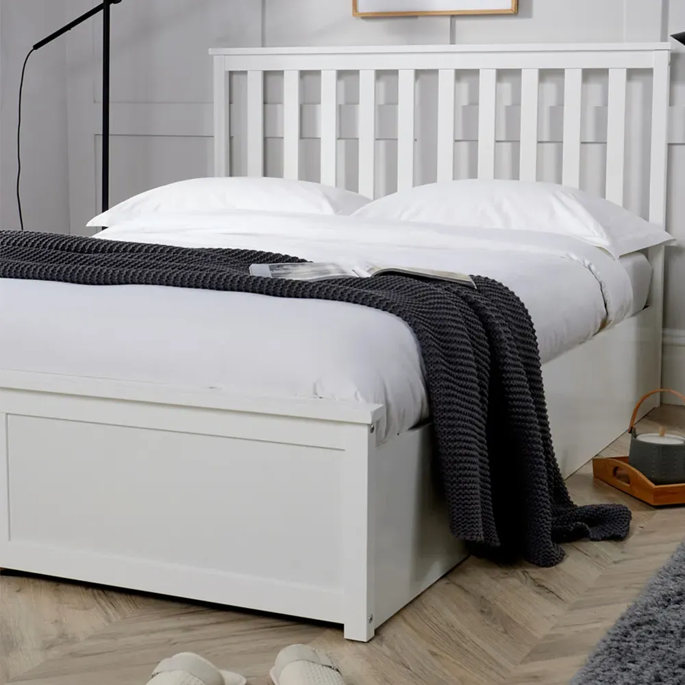 Florida King Size Ottoman Bed with Storage - White, Pine