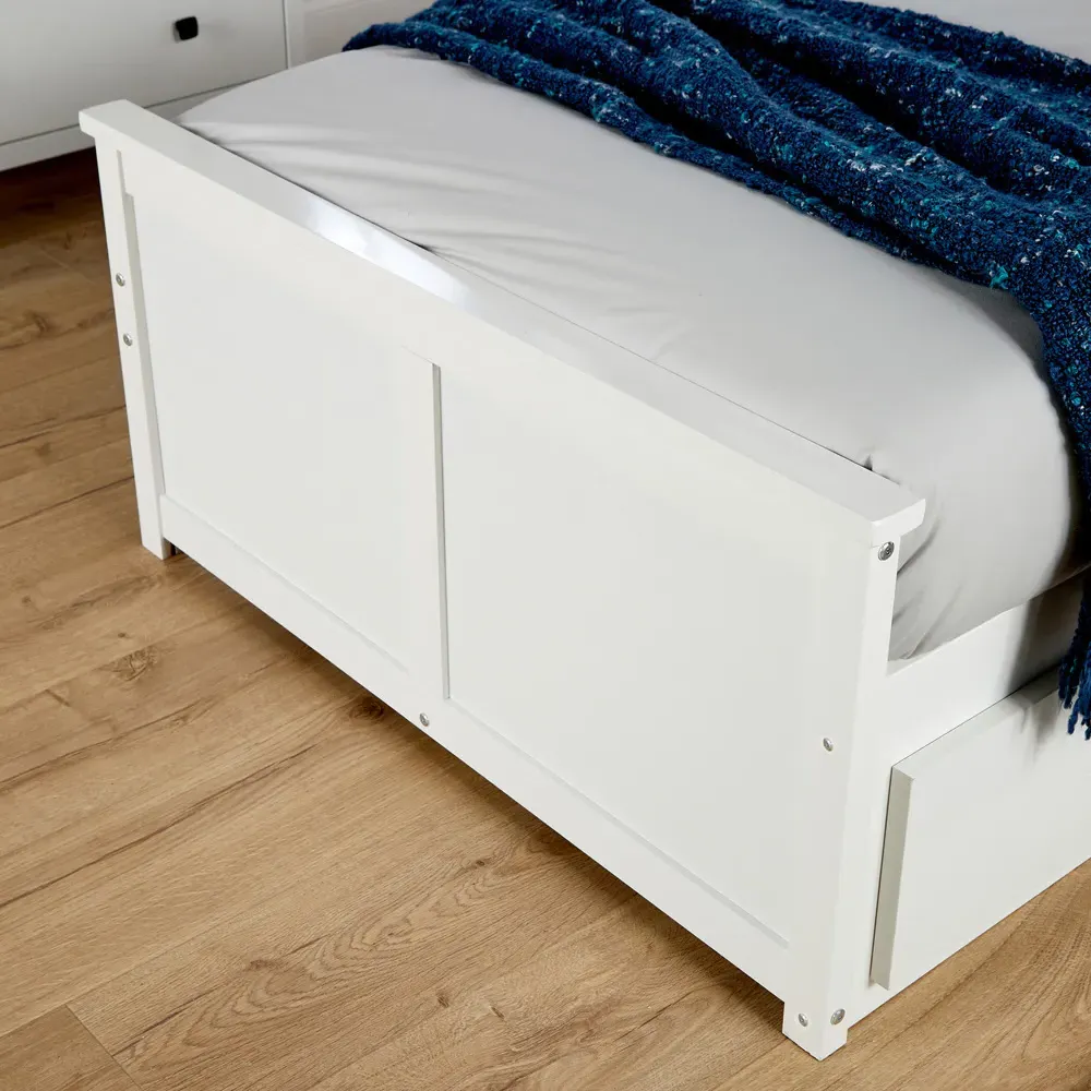 Florida Single Bed Frame with 3 Drawer Storage - White, Pine