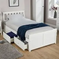 Florida Single Bed Frame with 3 Drawer Storage - White, Pine